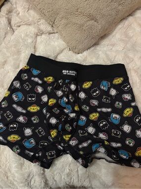 Hello Kitty Black Boxer Briefs with Multi-Color Character Icons